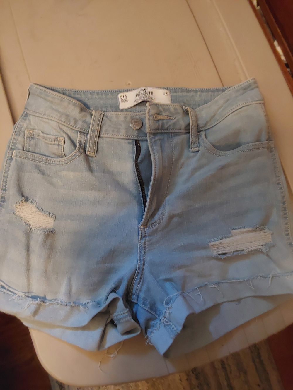 Hollister Light Blue Distressed Denim Shorts